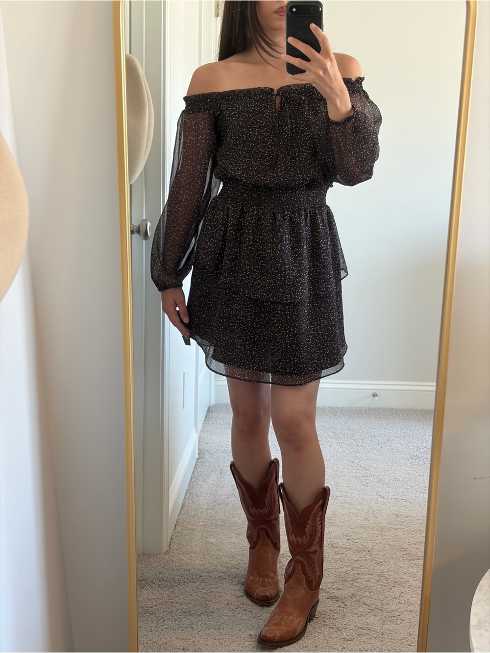 RACHEL ROY Black Floral Off Shoulder mini dress NWT